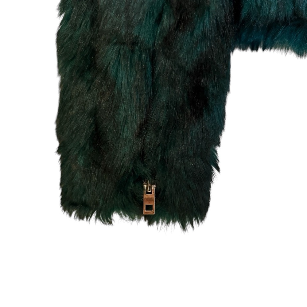 Belle Vere Size Small Faux Fur Emerald Green & Black Moto Style Jacket EUC - Picture 6 of 9